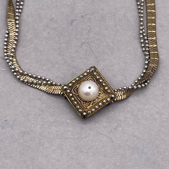 Satellite Paris Pearl Beaded Chain Bracelet Gold Tone 6 to 8.5 Inches - Picture 3 of 6